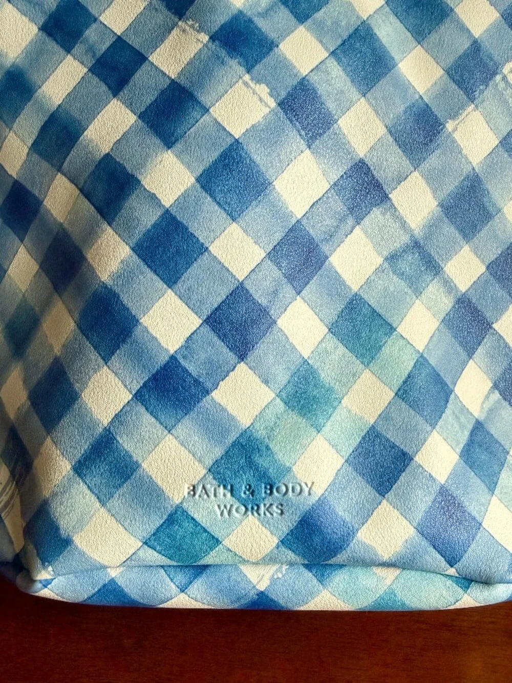 NEW 2-Pc Bath & Body Works Blue Gingham Drawstring Bucket Bag